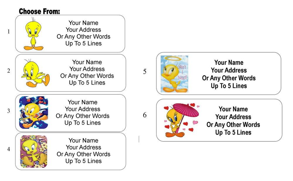 30 Tweety Bird Personalized Address Labels
