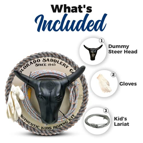- Includes Lasso Rope, Roping Dummy Steer Head with Stakes, Junior Roping Kit