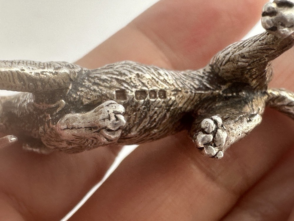 Vintage Solid Silver Miniature Retriever With Duck c.1979