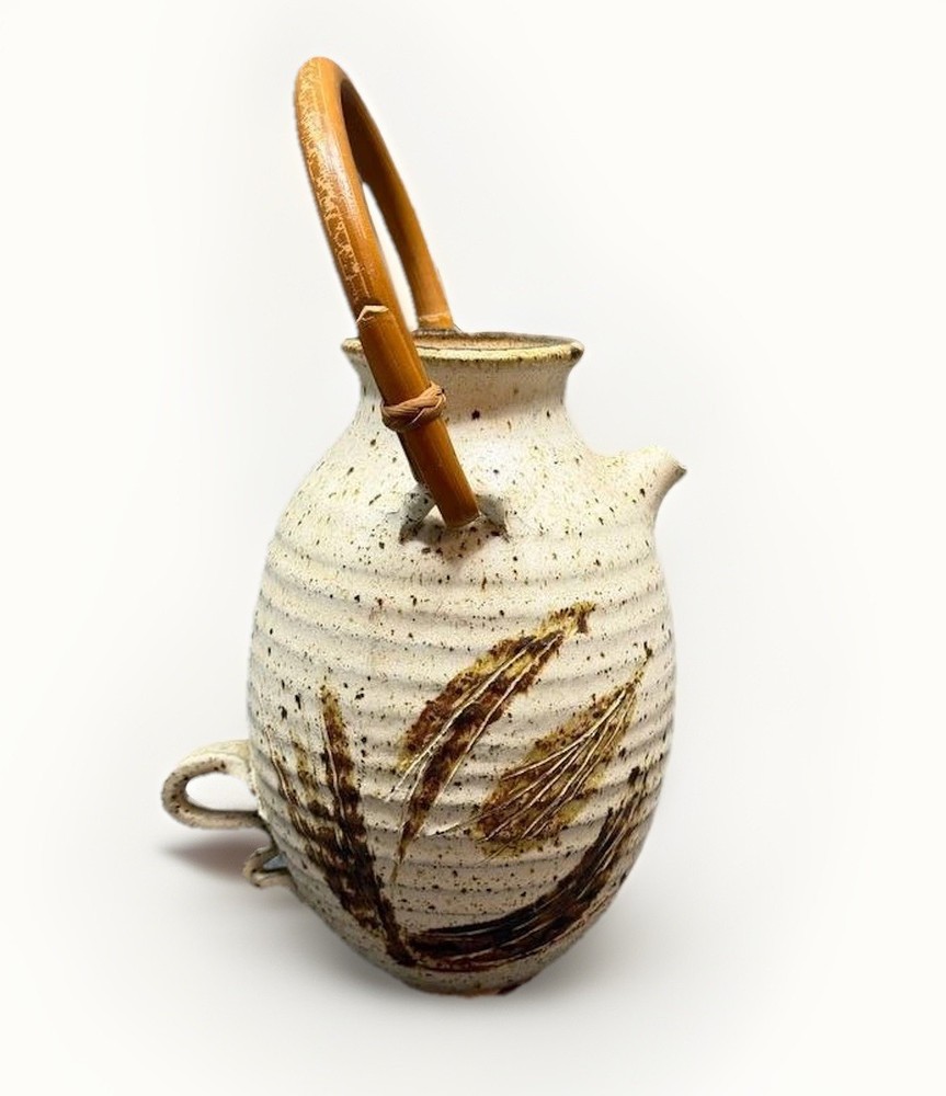Handmade Studio Pottery Jug Bamboo Handle Ceramic Broken Spout