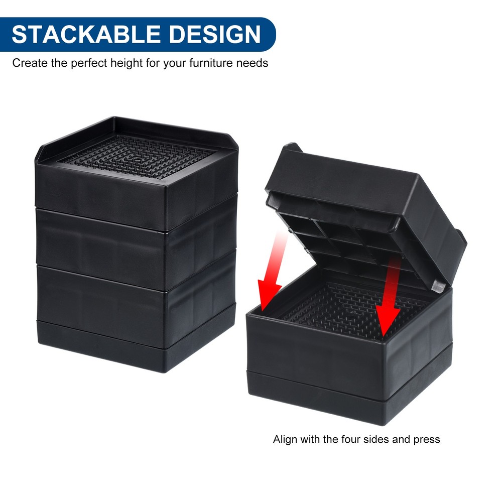 4Pcs Furniture Risers 1.5" Bed Risers Adjustable Desk Sofa Table Riser Black