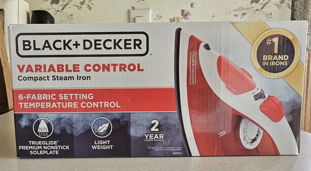BLACK+DECKER Variable Control Compact Steam Iron Red Nonstick Soleplate IR20VR-2