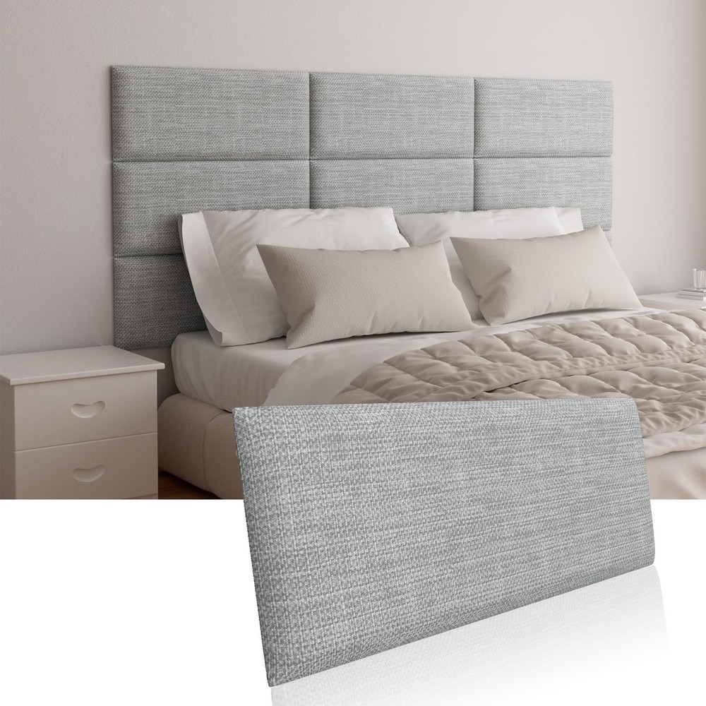 Light Grey Upholstered Wall Mounted Headboard for Twin Bed, 4 Peel & Stick Panel