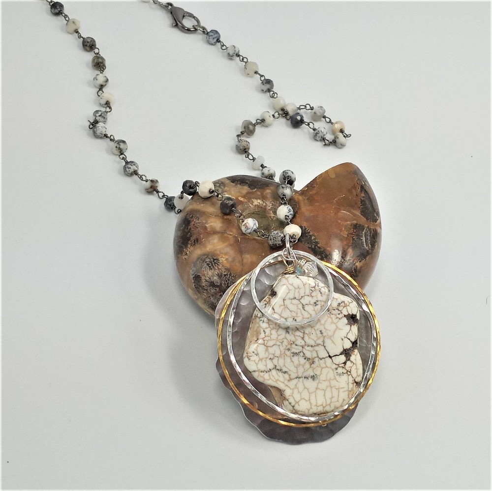 White Turquoise Dendritic Opal Pendant Necklace
