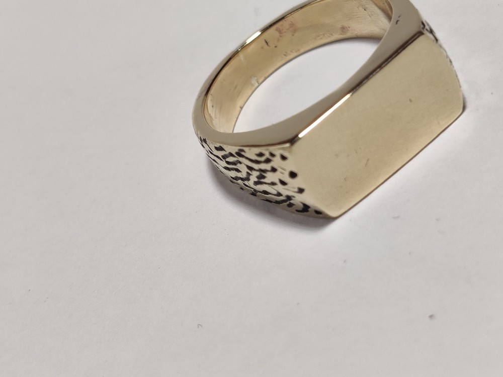 Solid 925 Sterling Silver Gold Plated Rectangle Signet Ring - Textured Men's Ban