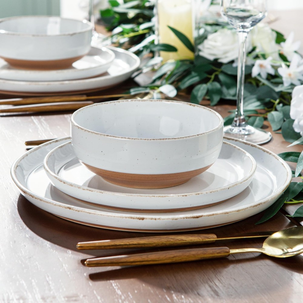 AmorArc Ceramic Dinnerware Sets for 4, 12 Pieces For 4(12Pcs), White
