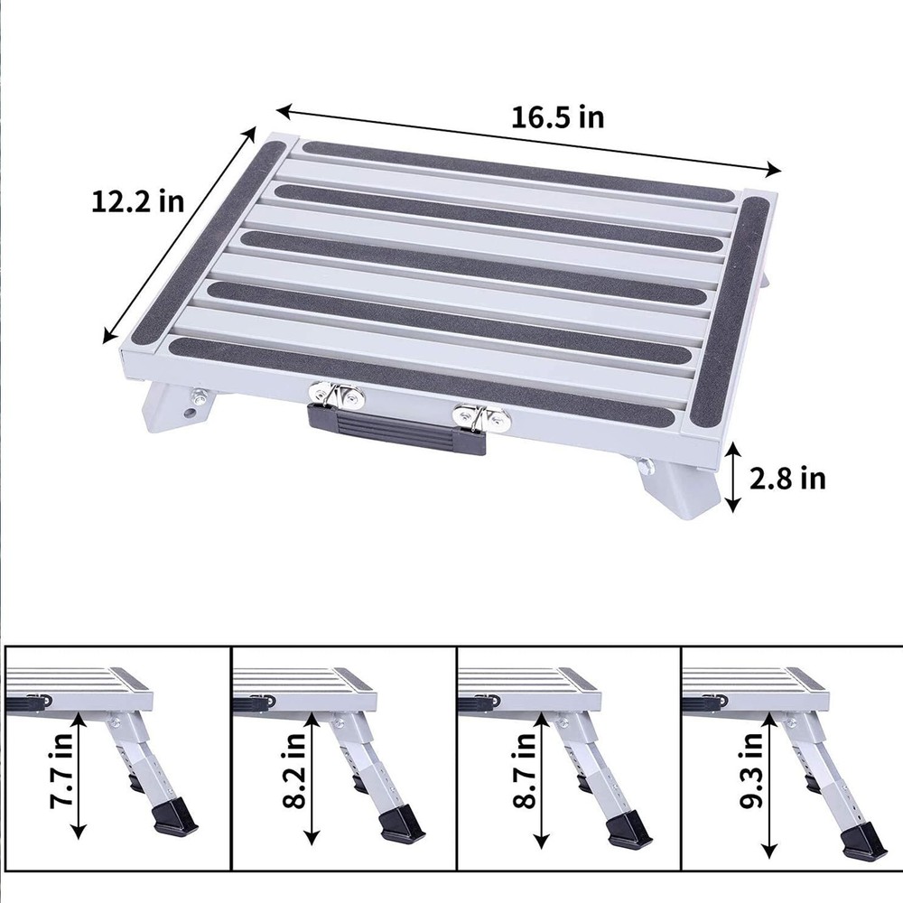 Adjustable Aluminum RV Step Stool - Folding Platform Non-Slip 1000lbs