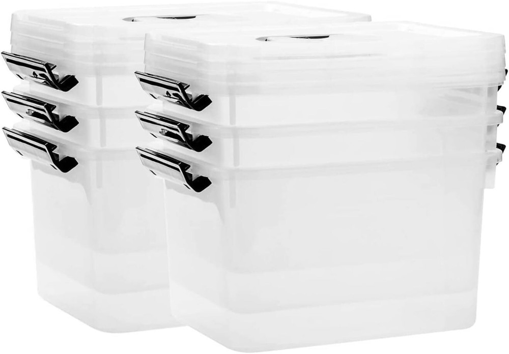 Stackable 6 Quart Clear Storage Bins - Organize Home & Office Spaces (6-Pack)