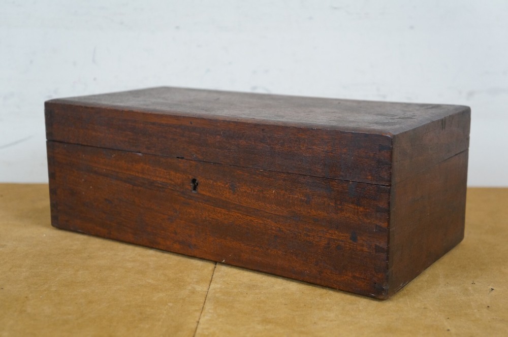 Antique Mahogany Locking Scientific Instrument Case Box & Assorted Objects 13"
