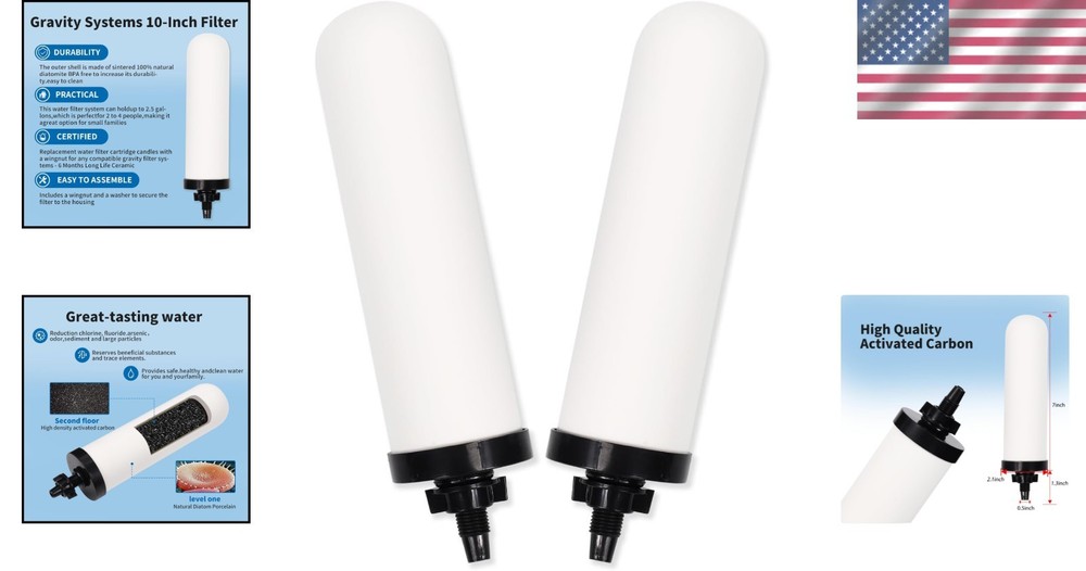 Ceramic Water Filter Candle 7 Inch Replacement for Gravity Water Filtration S...