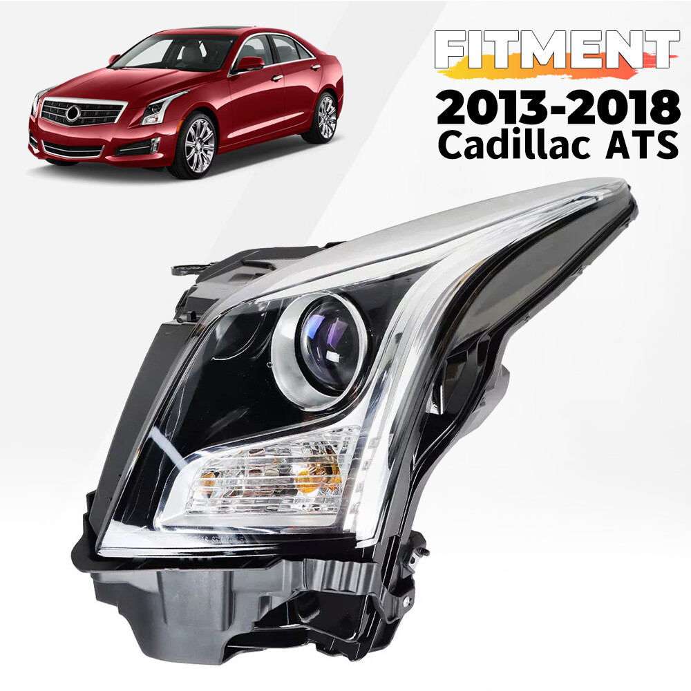 Left Side For 2013-2018 Cadillac ATS Halogen Headlight Chrome Housing with Bulb