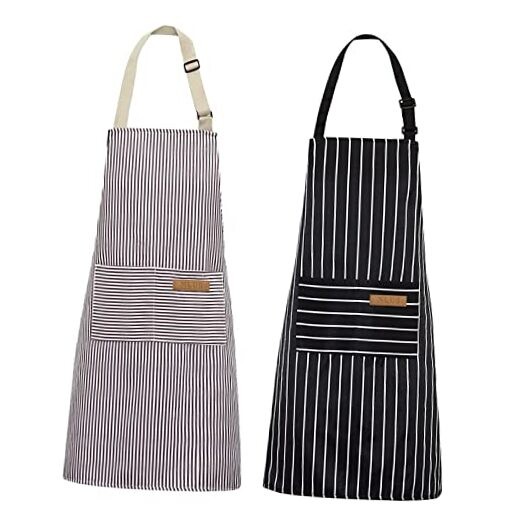 2 Pack Kitchen Cooking Aprons, Adjustable Bib Soft Chef Apron with Black/Brown