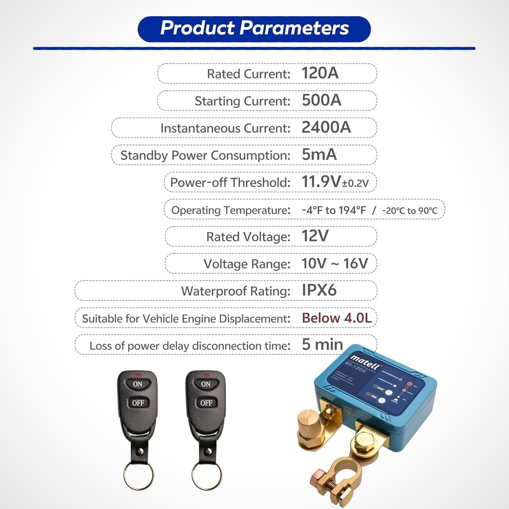 matell DC 12V Remote Battery Disconnect Switch Smart Voltage Control Battery