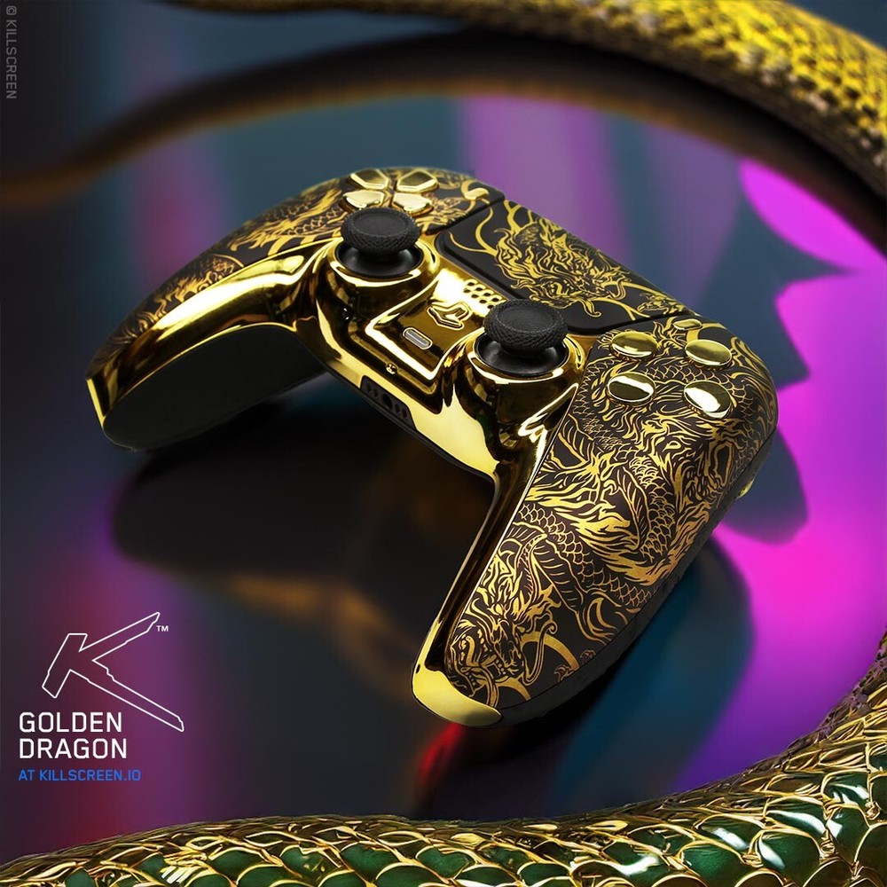 Golden Dragon Sony x Killscreen DualSense PS5 Controller Gold Clicky Mouse Click
