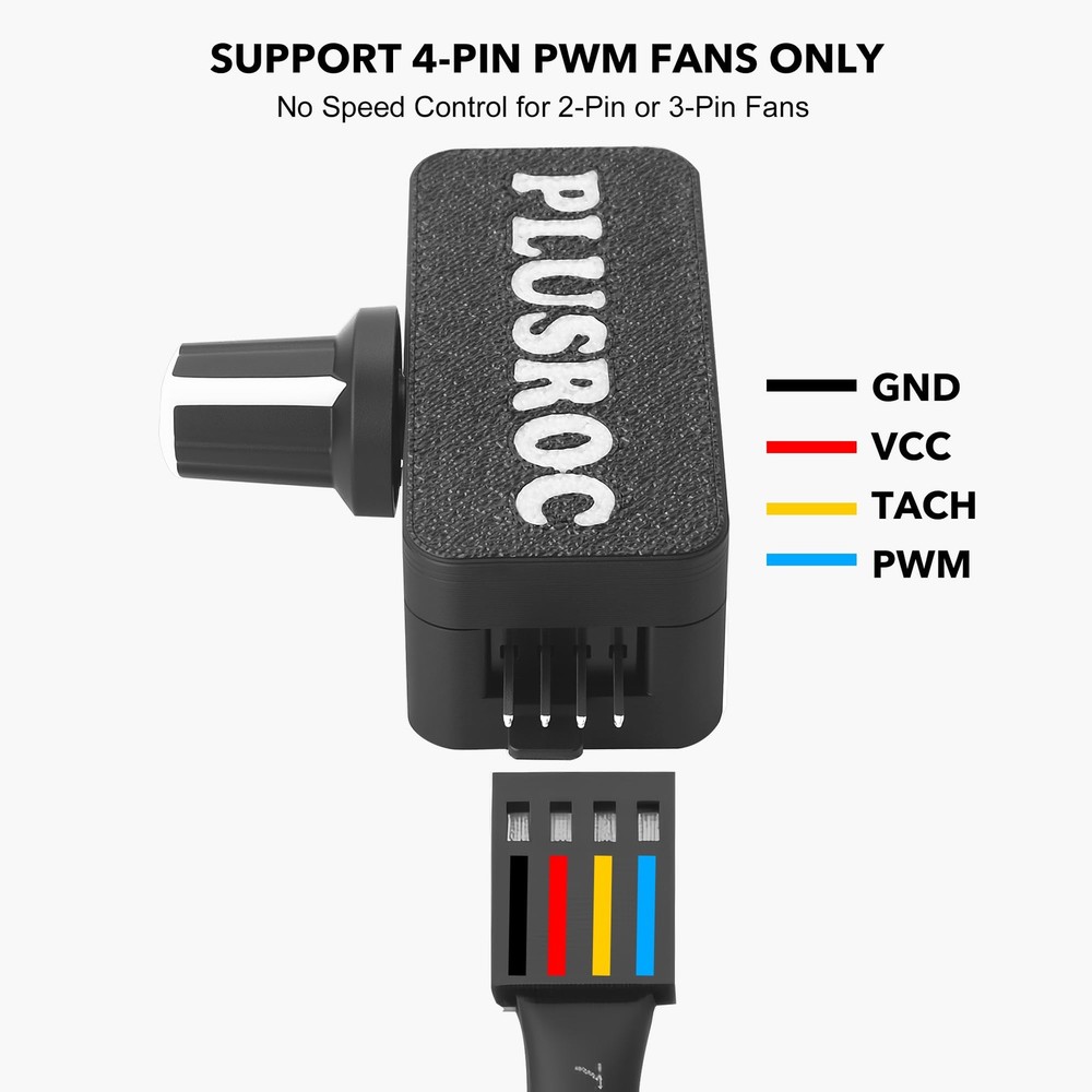 PlusRoc 12V PWM PC Fan Controller Pro with USB Type-C Power Cable & black