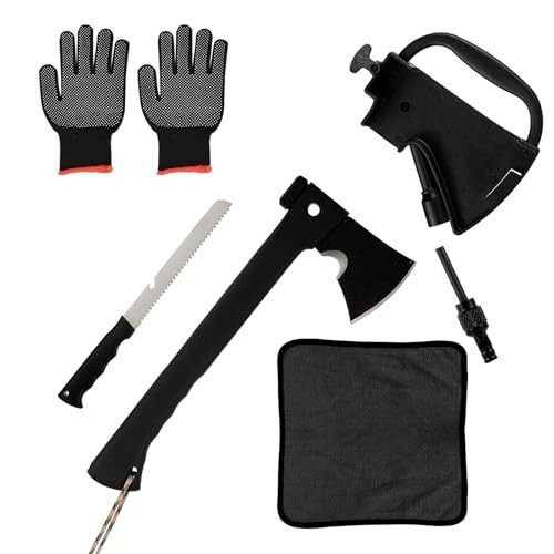 Multifunctional Tactical Hatchet Axe & Hammer, Survival Tool with Fire Starter &