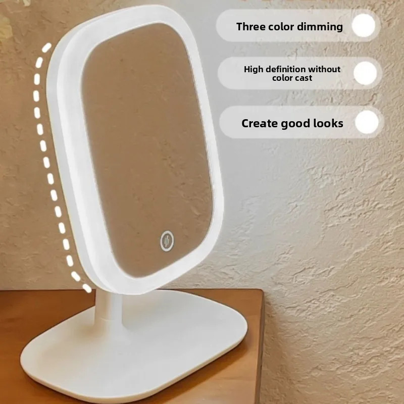 Desktop Vanity Mirror 3 Color Dimmable Light LED Makeup Light Touching Mirror Wo