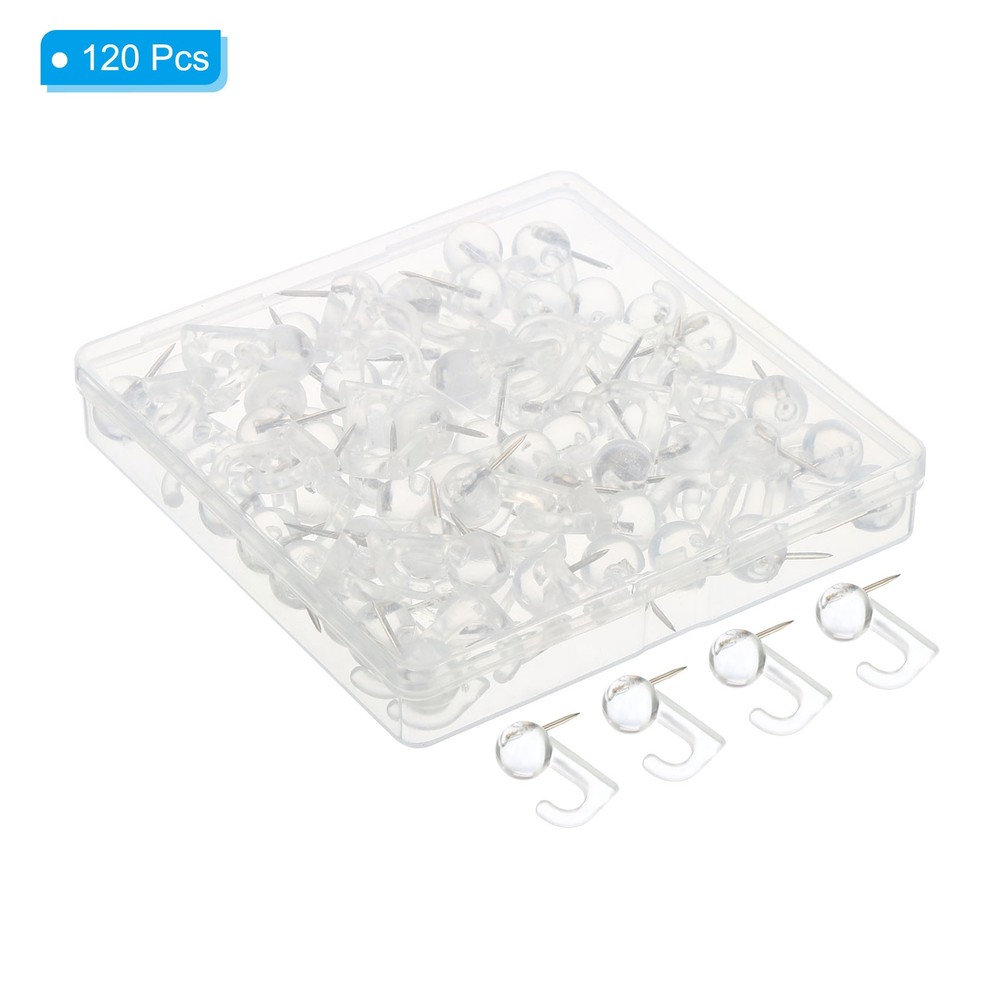 120Pcs Push Pin Hook, Plastic Thumb Tacks with Hook, Transparent