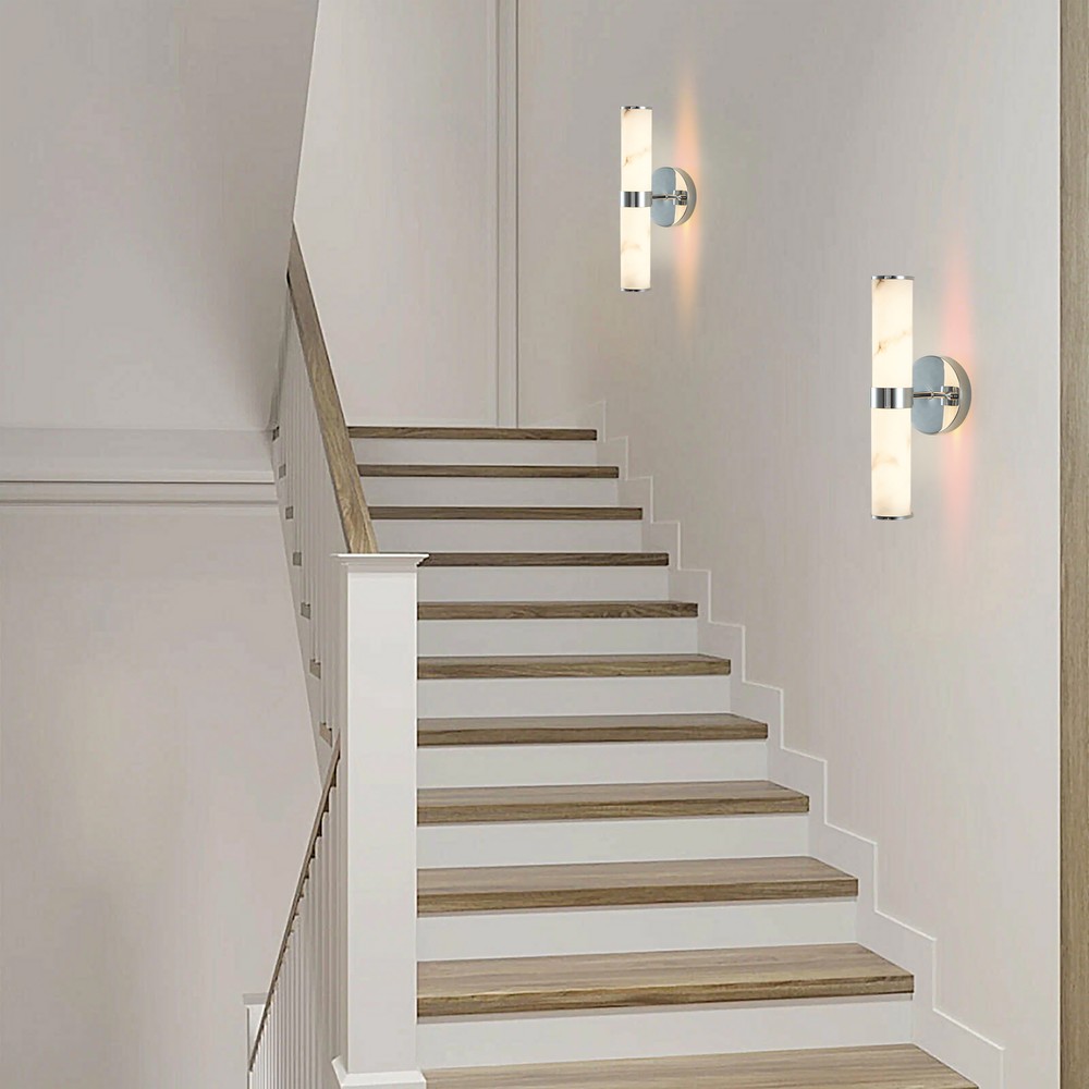 2 Pack Modern Silver indoor LED Wall Light Resin Imitation Marble Texture Sconce