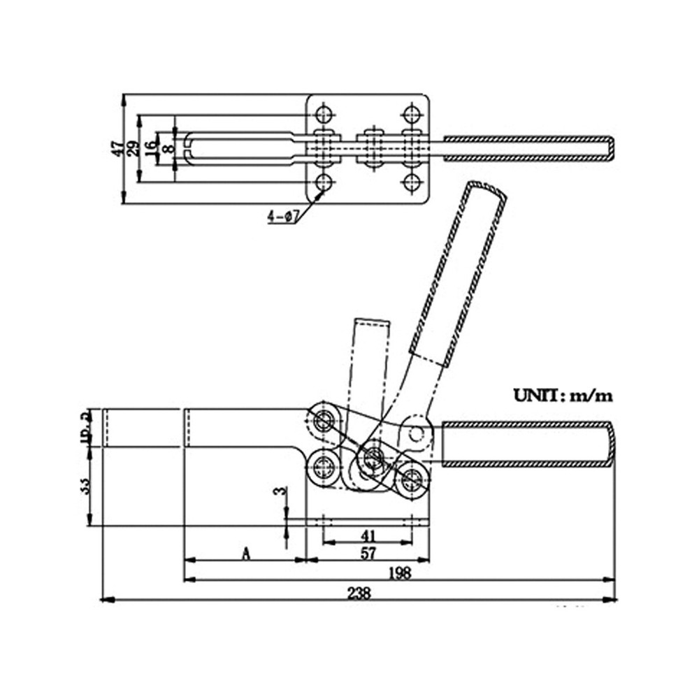 HORIZONTAL LONG U-BAR FLANGED BASE TOGGLE CLAMP 500 LBS CAPACITY (3900-0369)