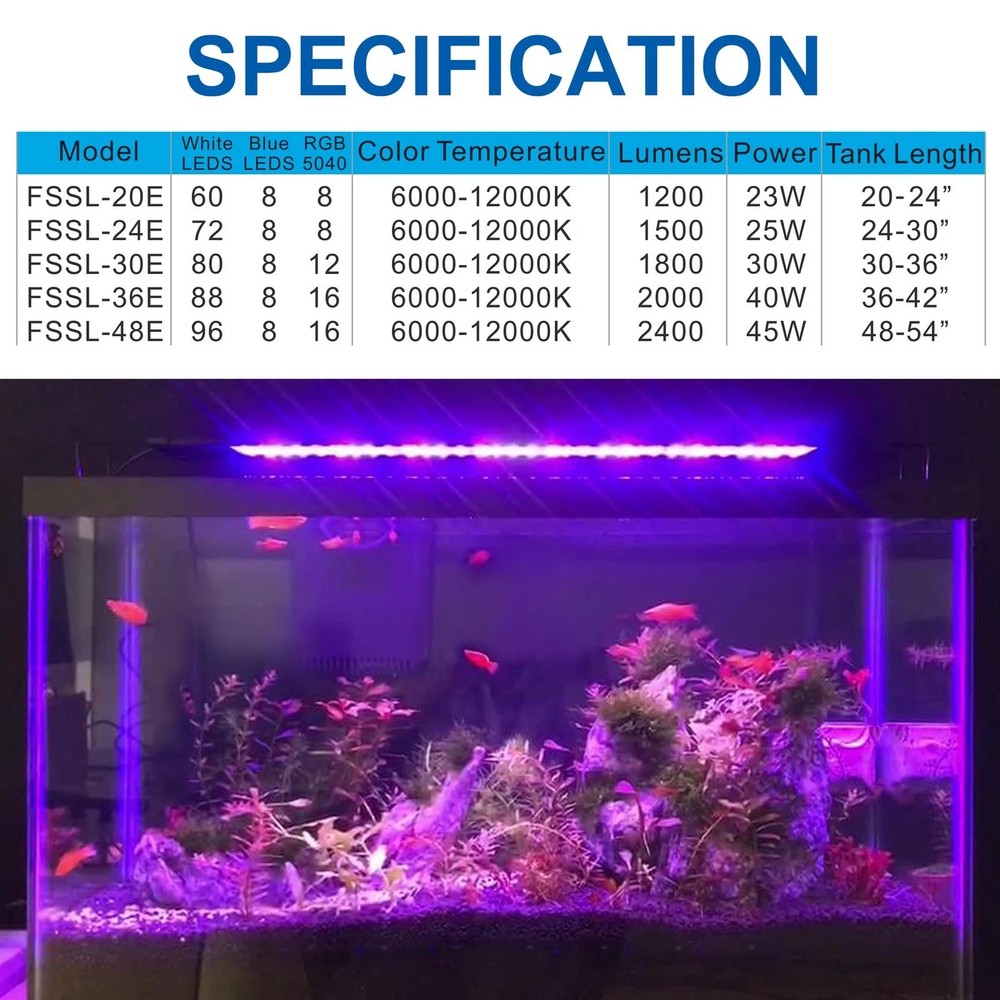 20-28 Aquarium LED Light with Timer, 247 Cycle, 5 Dimmable Brightness, Sun