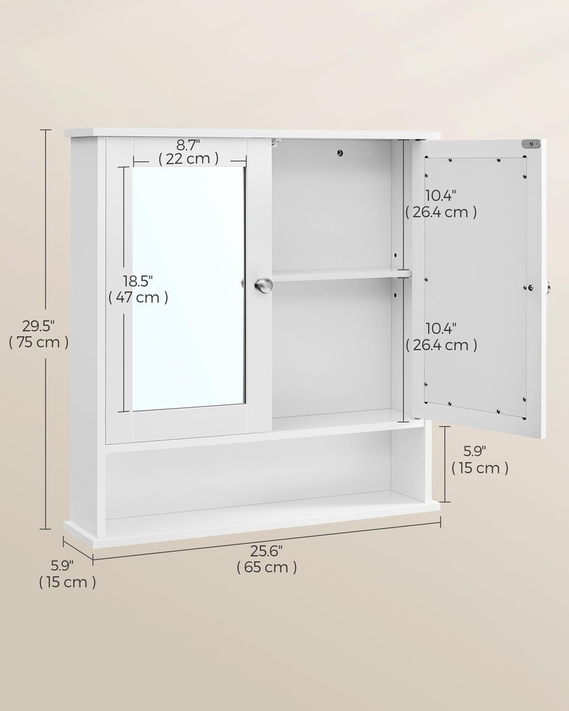 Bathroom Cabinet with Mirror, Wall Cabinet with 2 Mirrored Doors, Adjustable ...
