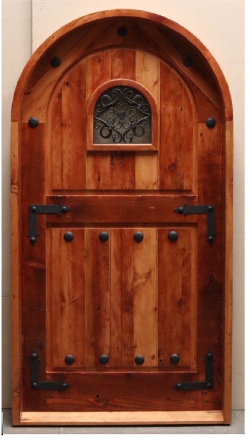 Rustic reclaimed lumber arch top door solid wood storybook speakeasy custom