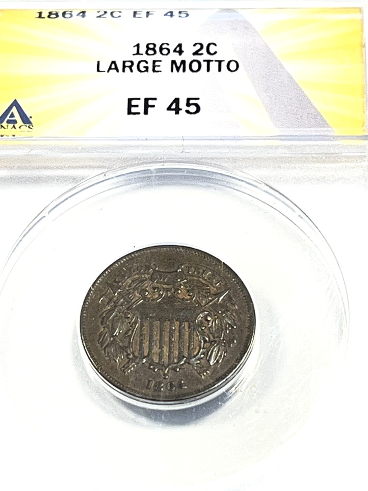 1864 Large Motto Two Cent Piece : ANACS EF45