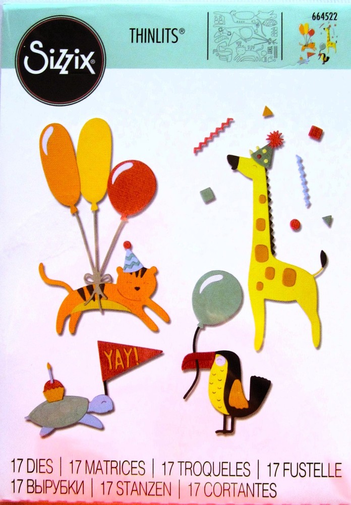 Party Animals Sizzix Thinlits Thin Metal Die Set 664522 Giraffe Turtle Tiger NEW