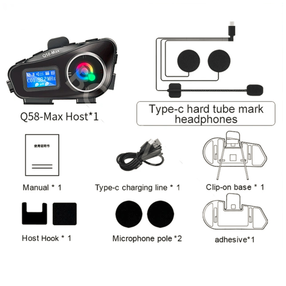 Motorcycle Intercom Helmet Bluetooth Headset LCD Display Screen Waterproof