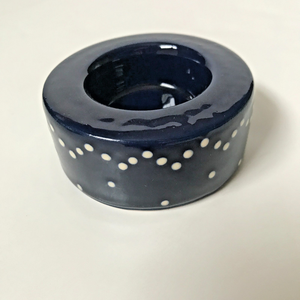 Burgeler Keramik Germany Tea light holder Blue white dot