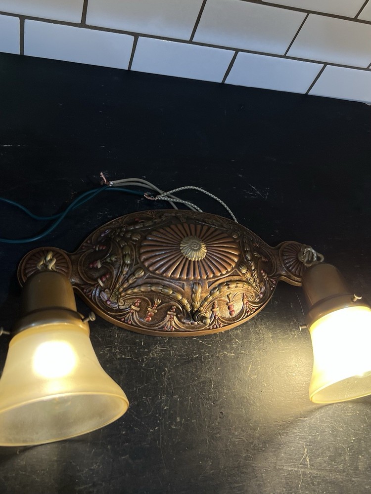 Antique Polychrome Single Double Socket Flush Mount Fixture Rewired 99K