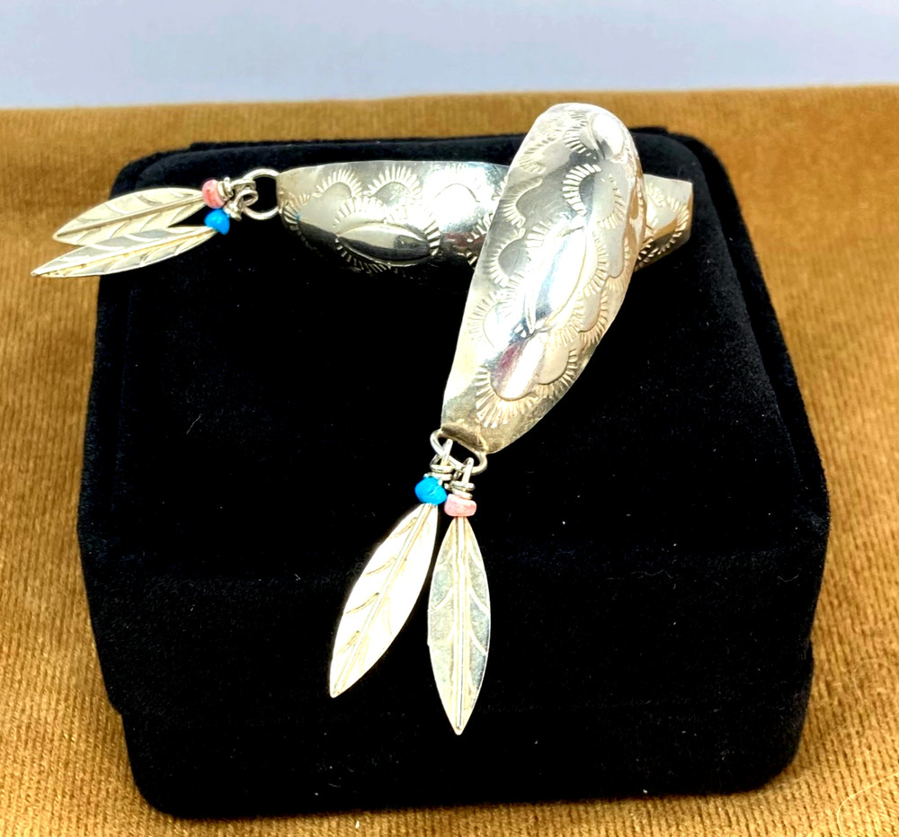 925 Sterling Silver Southwest Dangle Drop Post Earrings ~ Stampwork ~ 3" x .75"