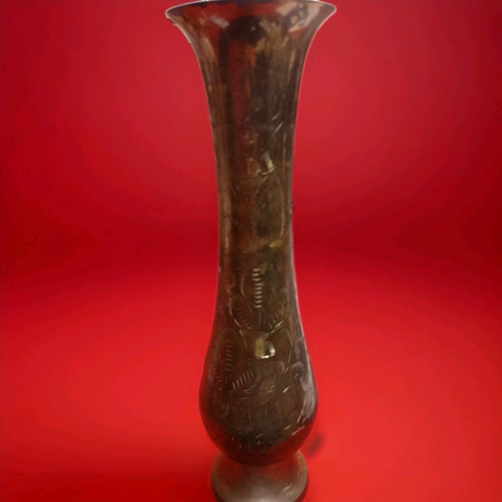 Brass Etched 12" X 3" Vase