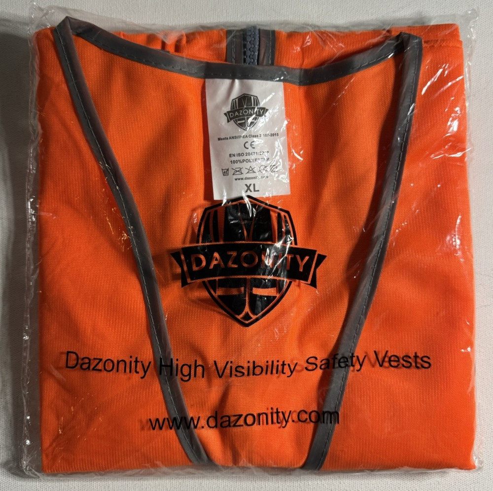 Dazonity High Visibility Mesh Safety Vest with Multi Pockets-Orange/XL