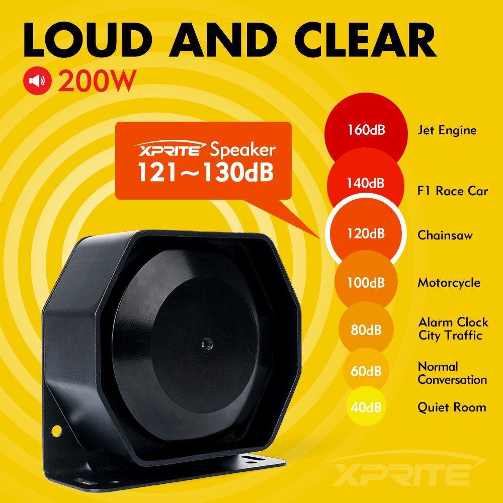 Xprite Compact 200 Watt High Performance Extra Slim 200W, Siren Speaker