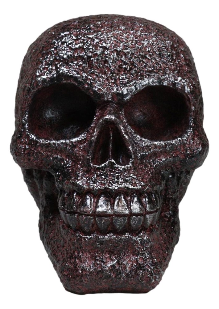 Rustic Corroded Dark Bronze Metallic Finish Skull Resin Figurine Macabre Gothic