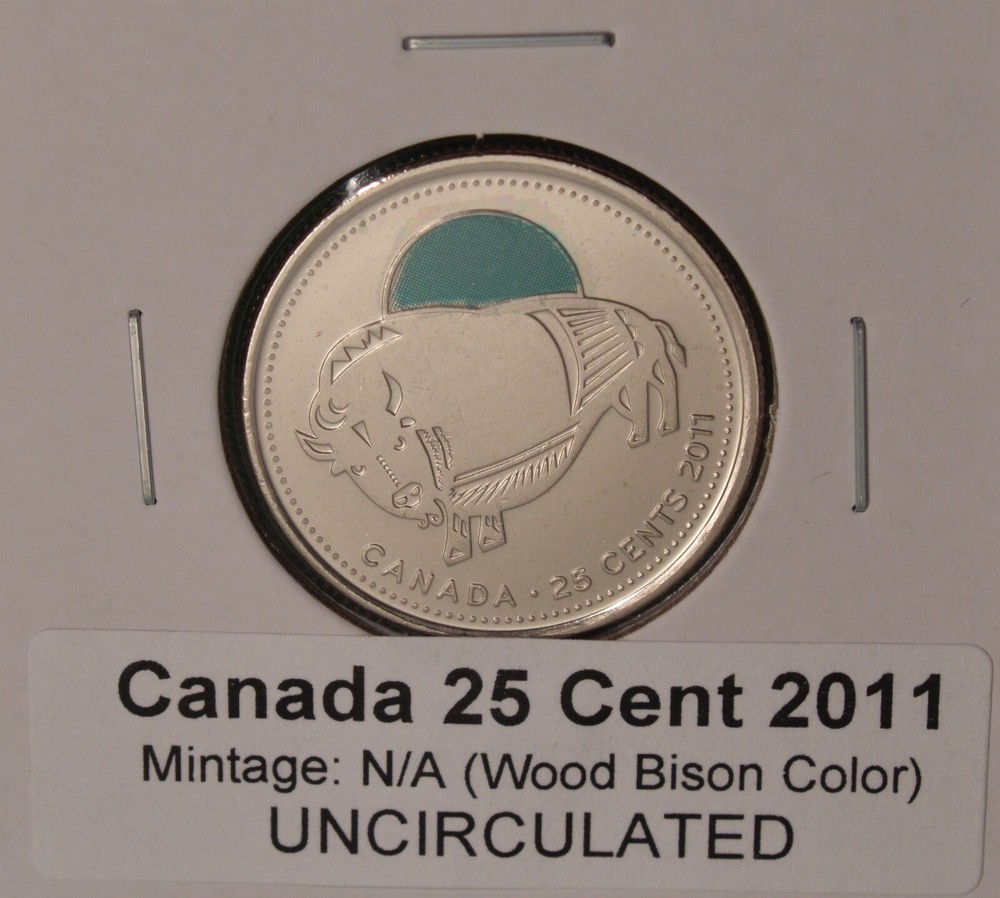 2011 - Wood Bison - COLORED -  25cent - Uncirculated from original mint roll