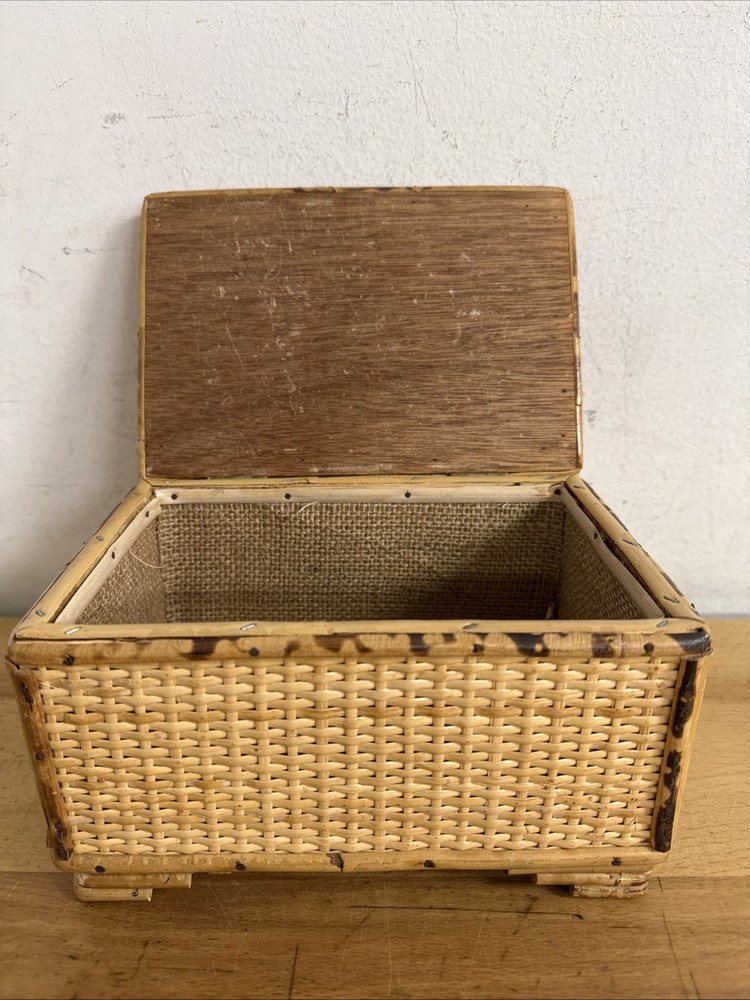 Bamboo Rattan Chest Brass Hinges Wicker Boho Wood Trunk