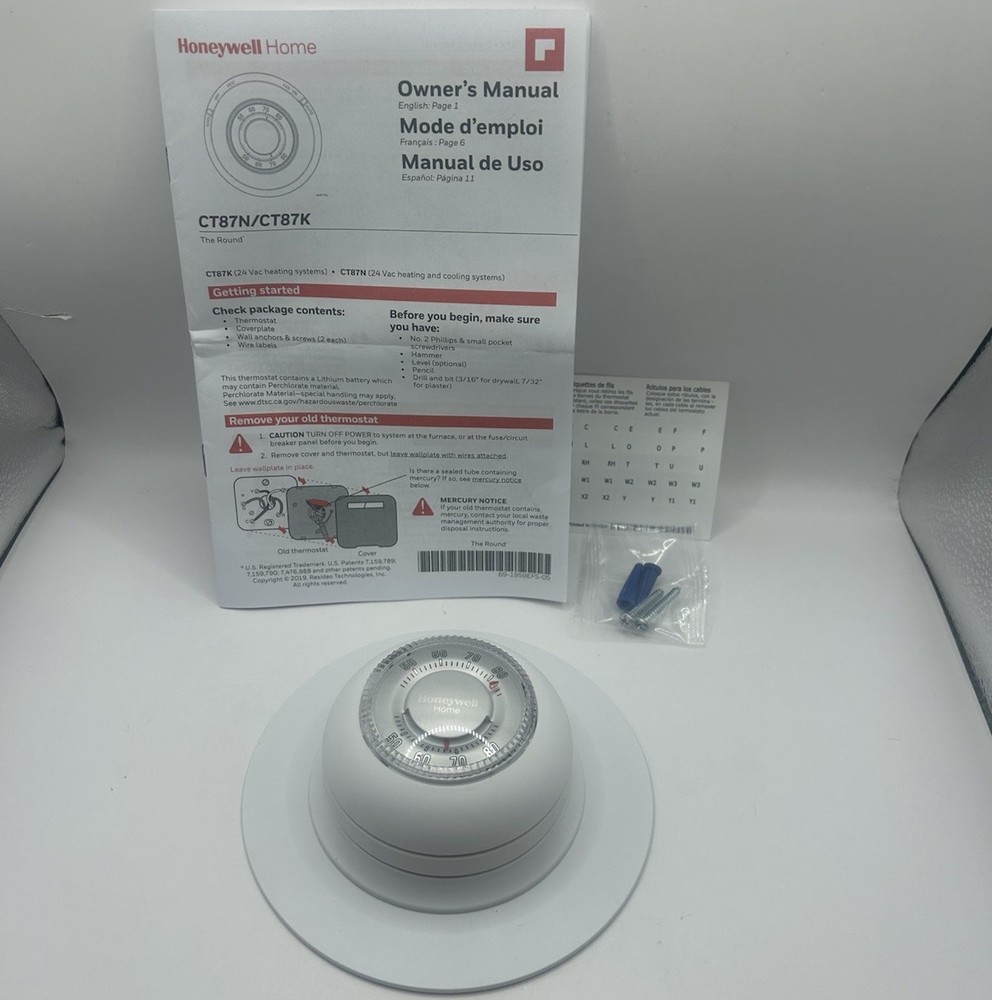 Honeywell CT87K Non- Programmable Thermostat - White - Open Box New