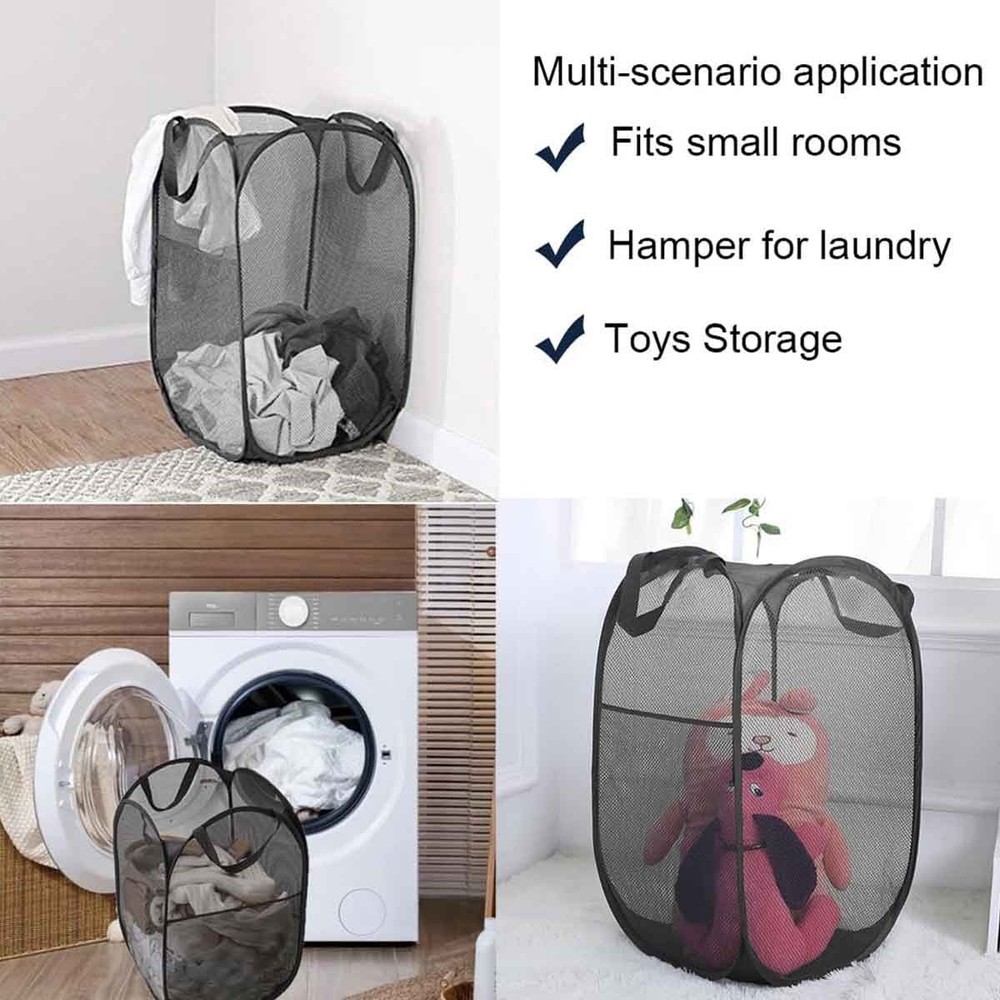 (Black | 2-piece set) Convenient laundry folding mesh pop-up gift basket