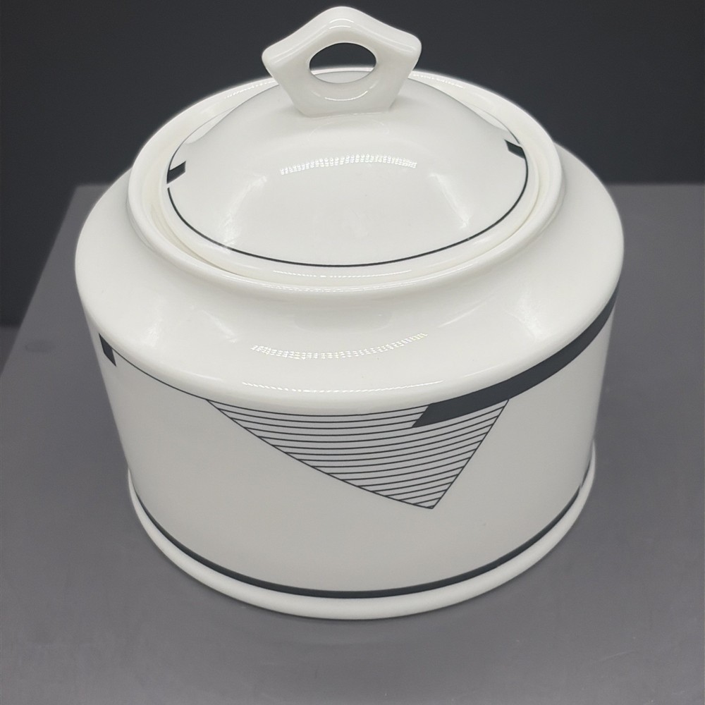 Mikasa ANGLES White Black Geometric Creamer Sugar Bowl Retired Pattern NWT