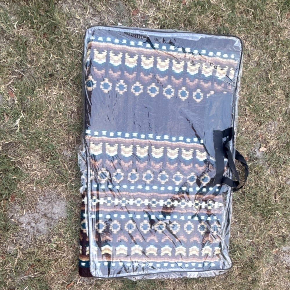 Western Saddle Blanket Wool Geometric Pattern brown Blue White teal show blanket