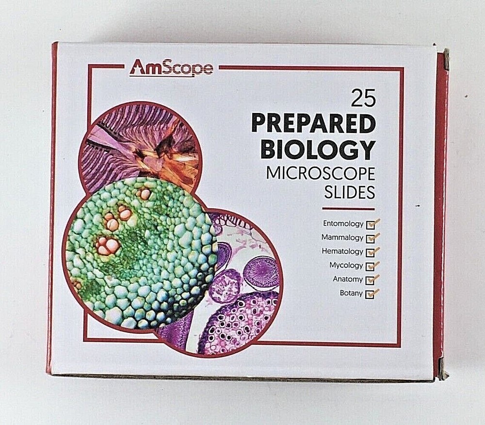 AmScope 25 Prepared Biology Microscope Slides