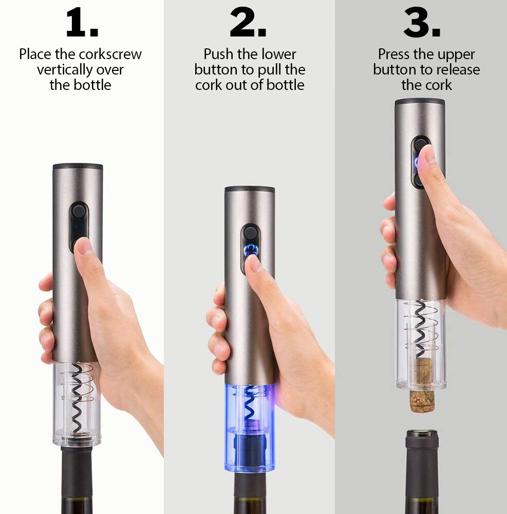Electric Wine Bottle Opener, Automatic Corkscrew with Foil Remover (Silver)