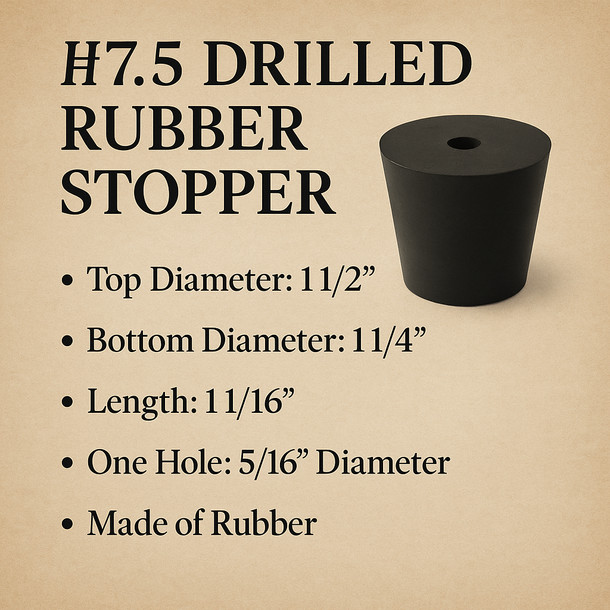LD Carlson No. 7.5 Drilled Rubber Stopper
