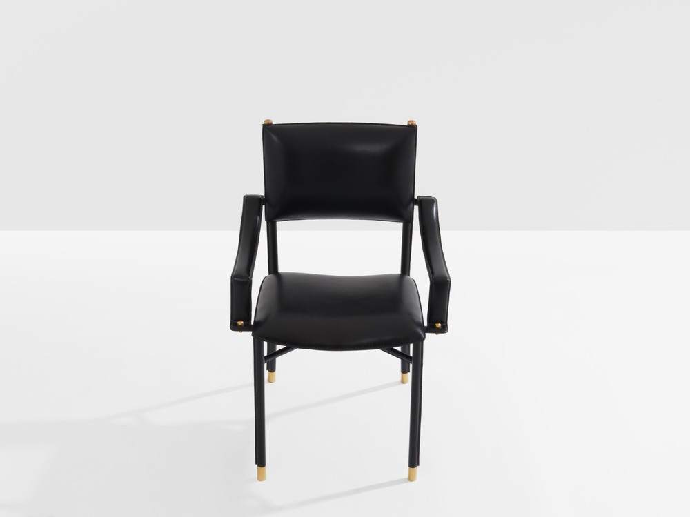 Jacques Adnet saddle-stitched leather brass desk chair 1950