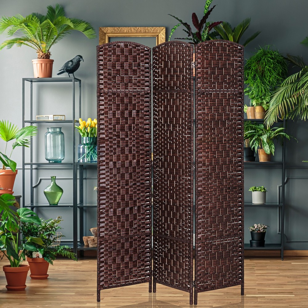 HOMCOM 3 Wicker Weave Panel Room Divider Privacy Folding Screen Diamond Decor