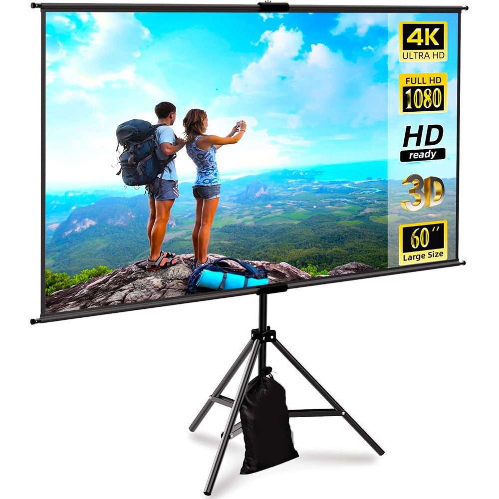 60" PORTABLE MOBILE PROJECTOR SCREEN TRIPOD STAND HEIGHT ADJUSTABLE CONFERENCE