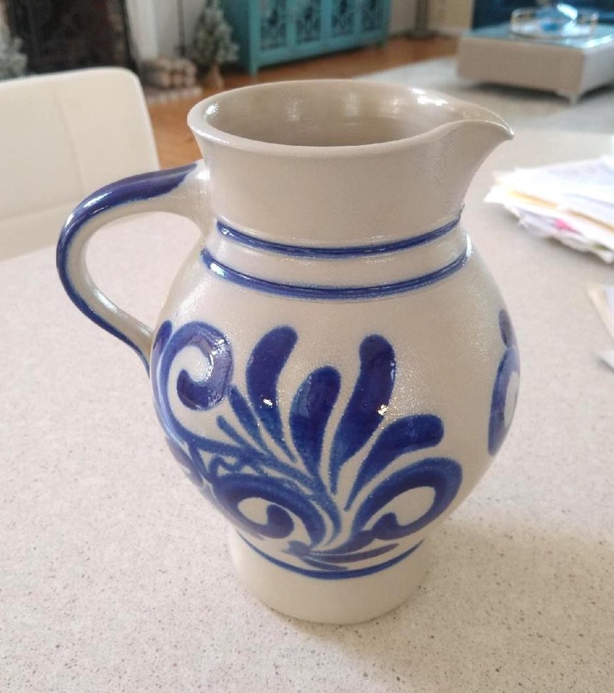 Topferei Maurer Stoneware Ceramic Pottery Blue Grey Pitcher Germany NICE!!!